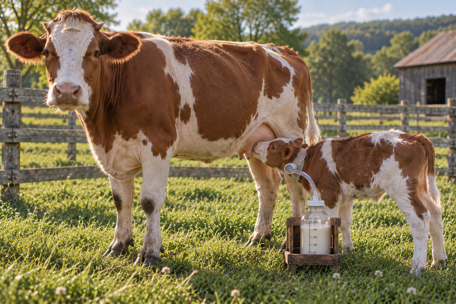 Calf with collection jar